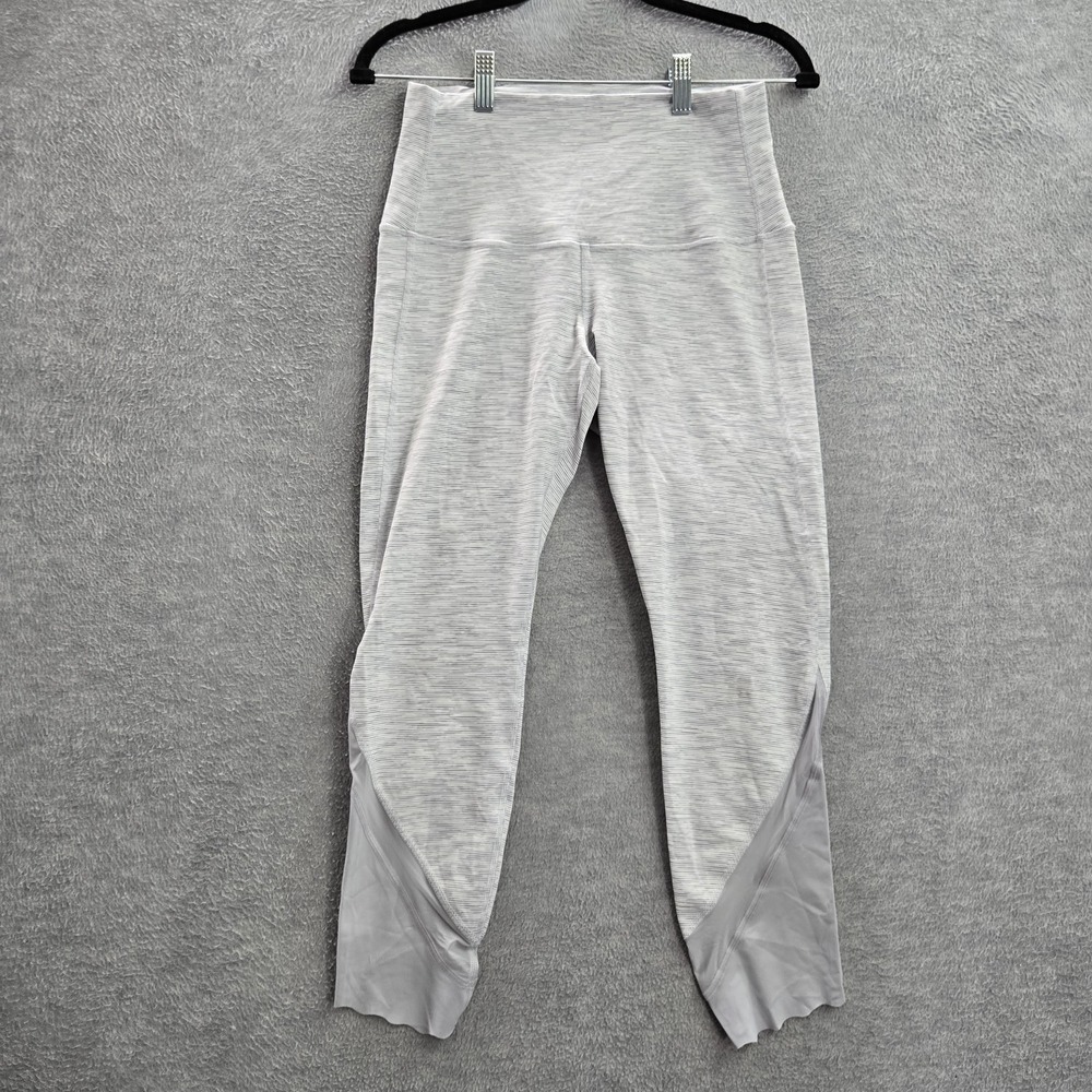 Lululemon Women Activewear Pants 8 Gray‎ Wunder Unnder Crop Striped Legging 23"